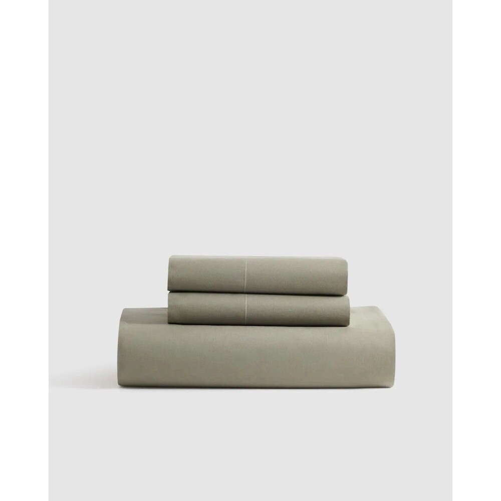 Quince Organic Crisp Percale King 3 Piece Flat Sheet Set Dried Sage Cotton NEW
